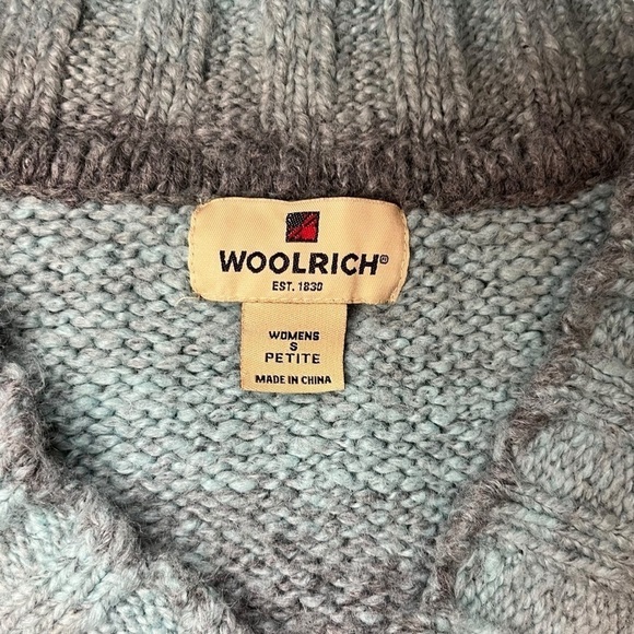 Woolrich Petite Cropped Teal & Gray Wool Blend Sweater Sz SP - Picture 7 of 7